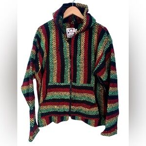 Wild Bill's Baja Co. Mexico Full Zip Hoodie Rasta VTG Size L